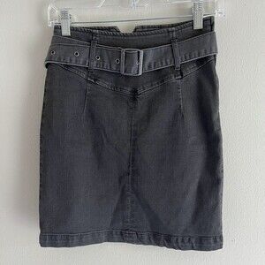 Free People Pencil Mini Skirt Size 2 Belted Black Charcoal Wash Stretch